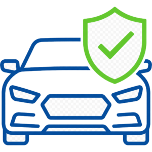 Icon showing a vehicle with a verification shield, representing independent authenticity checks for trusted vehicle imagery.