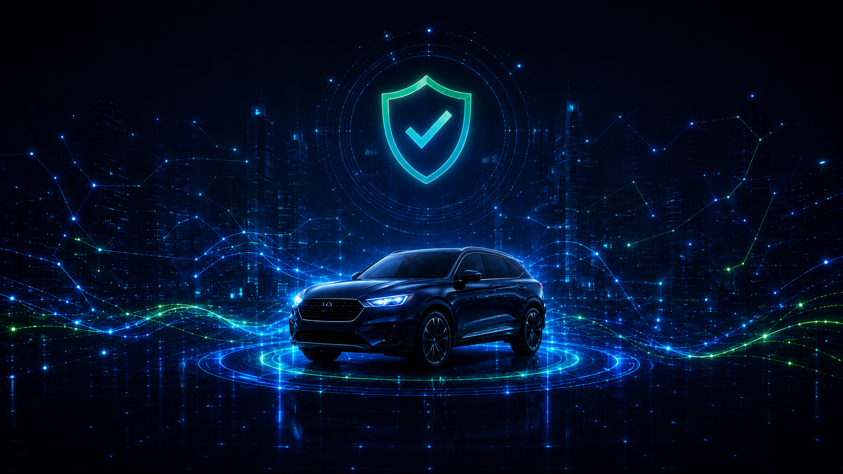 LotLenz Request a Pilot background showing a verified vehicle, trust shield, and connected digital verification network.