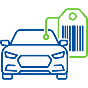 Icon showing a vehicle connected to a VIN tag, representing vehicle imagery tied to the correct VIN record.